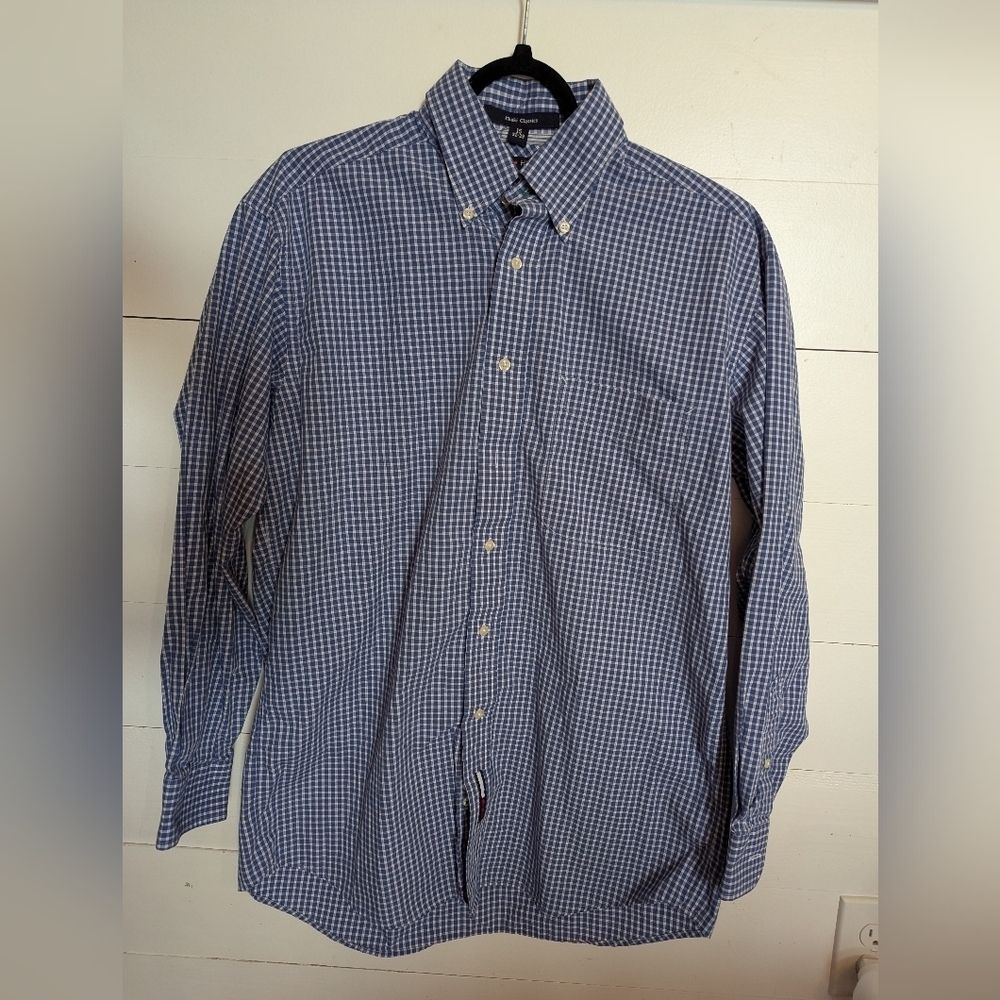 Tommy Hilfiger Navy Checkered Button Down Shirt Men's Long Sleeve Size 15
